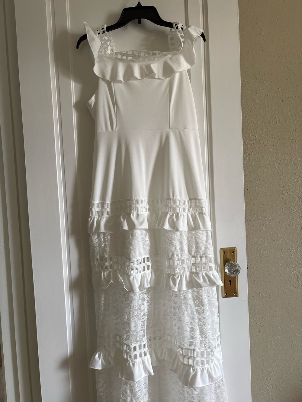 White Ruffle Lace Maxi Dress